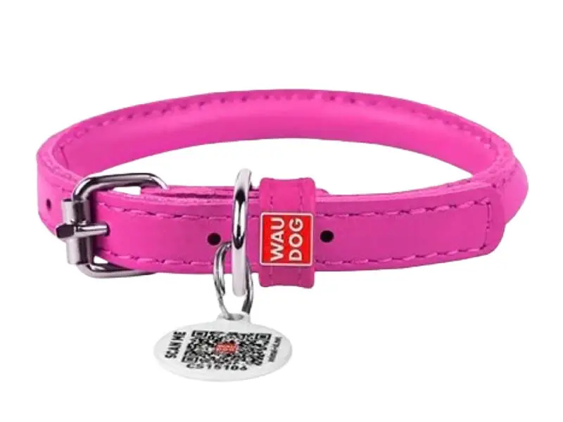 Waudog Soft Rundsyet Læderhalsbånd Pink