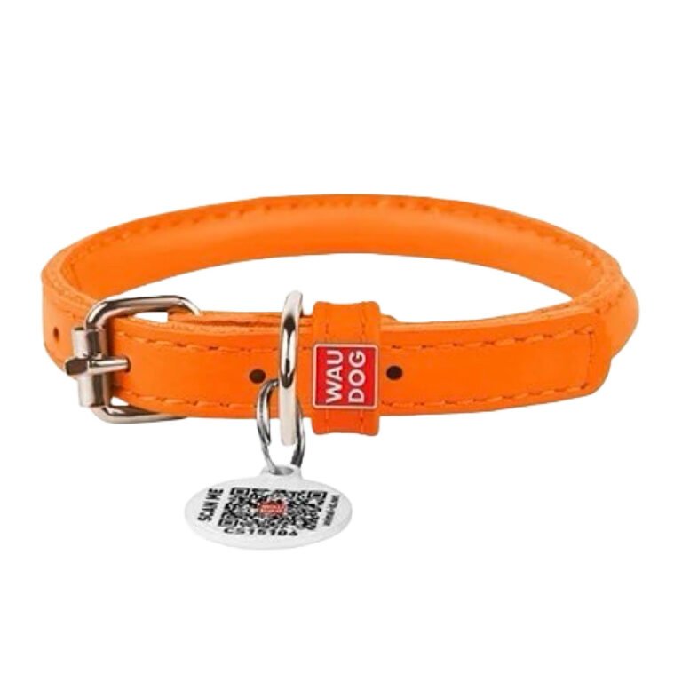 Waudog Soft Rundsyet Læderhalsbånd Orange
