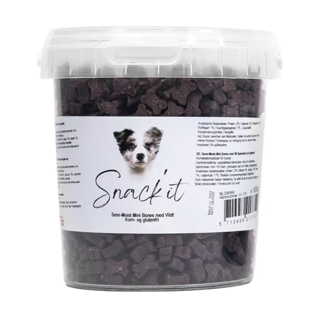 Snack'It Kornfrie Semi-Moist Mini Bones M/Vildt 500 g - Billede 2