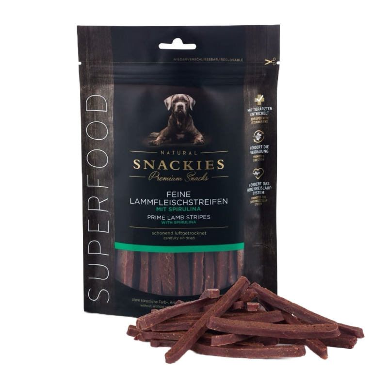 Snackies Superfood Lufttørret Lamme Strips M/Spirulina Alger 170 g