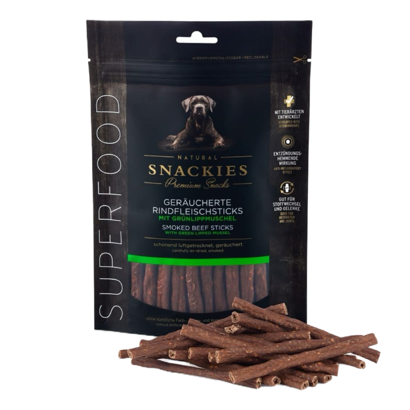 Snackies Superfood Lufttørret Okse Sticks M/Grønlæbet Musling 170 g