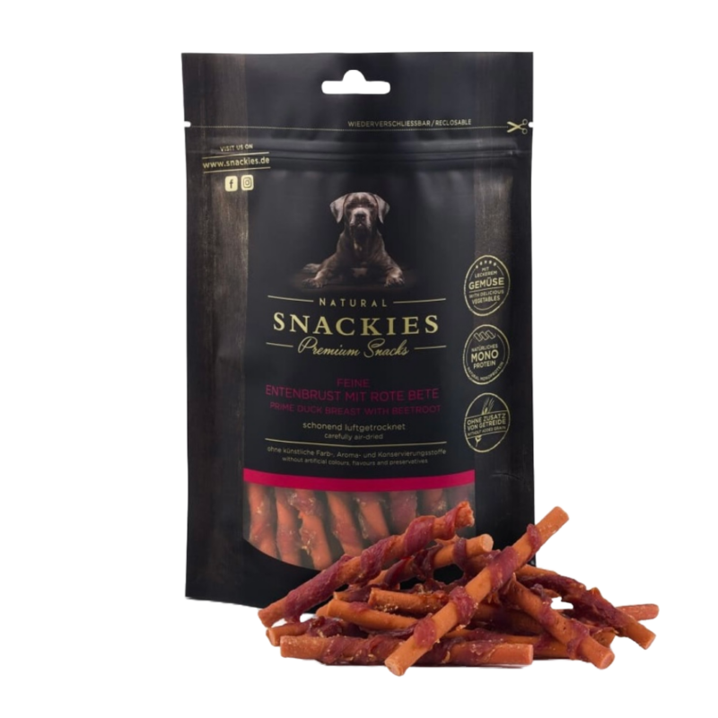 Snackies Lufttørret Andebryst & Rødbede Sticks Hundegodbidder 170 g