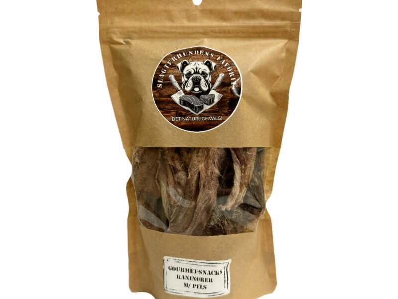 Slagterhundens Gourmet-Snack Kaninører Med Pels Naturlig Hundesnack 150 g