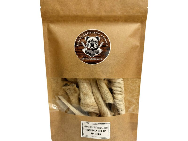 Slagterhundens Gourmet-Snack Oksepandelapper Med Pels Naturlig Hundesnack 200 g