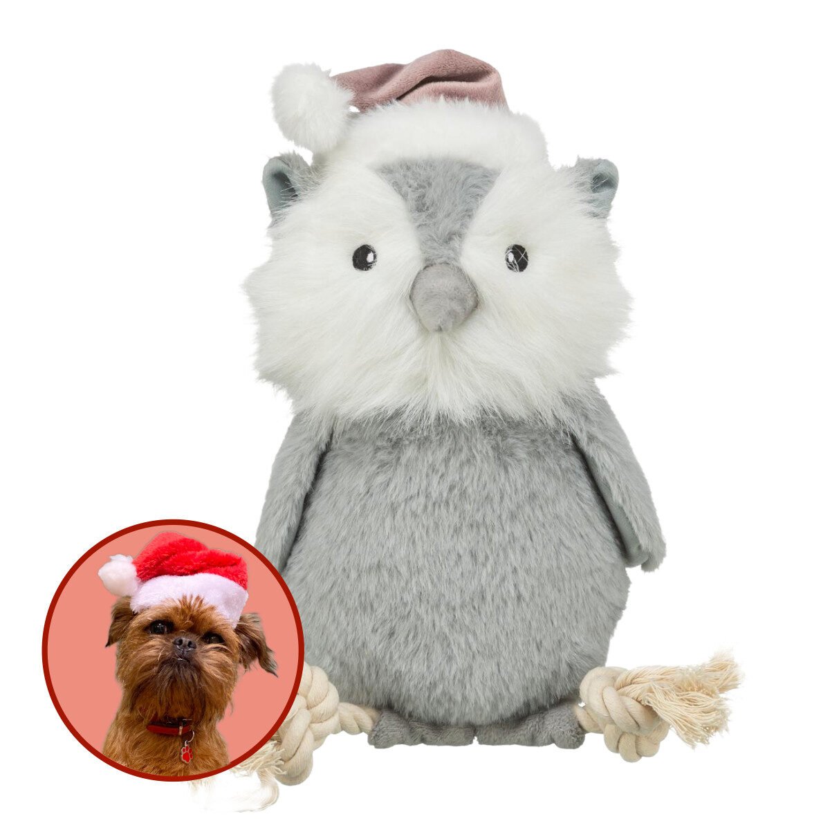 Julelegetøj Plysugle Med Reb & Nissehue Hundelegetøj