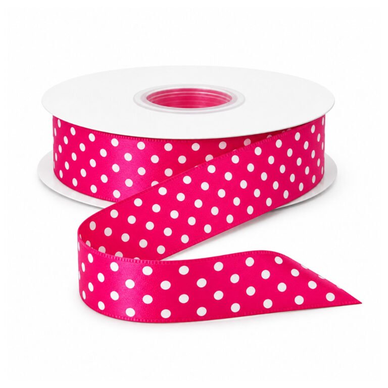 Sløjfebånd Satin Pink Med Prikker 20 meter