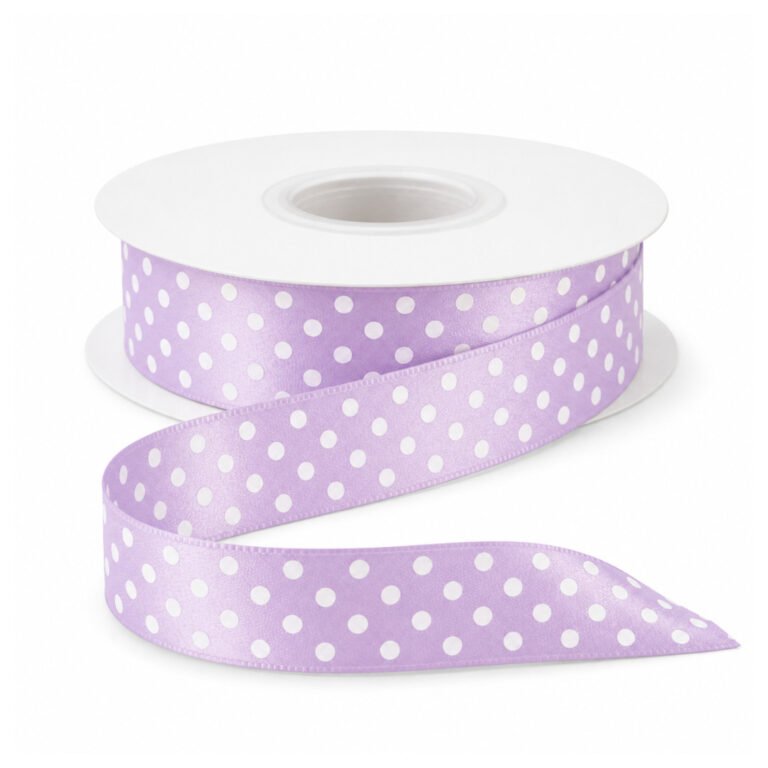 Sløjfebånd Satin Violet Med Prikker 20 meter